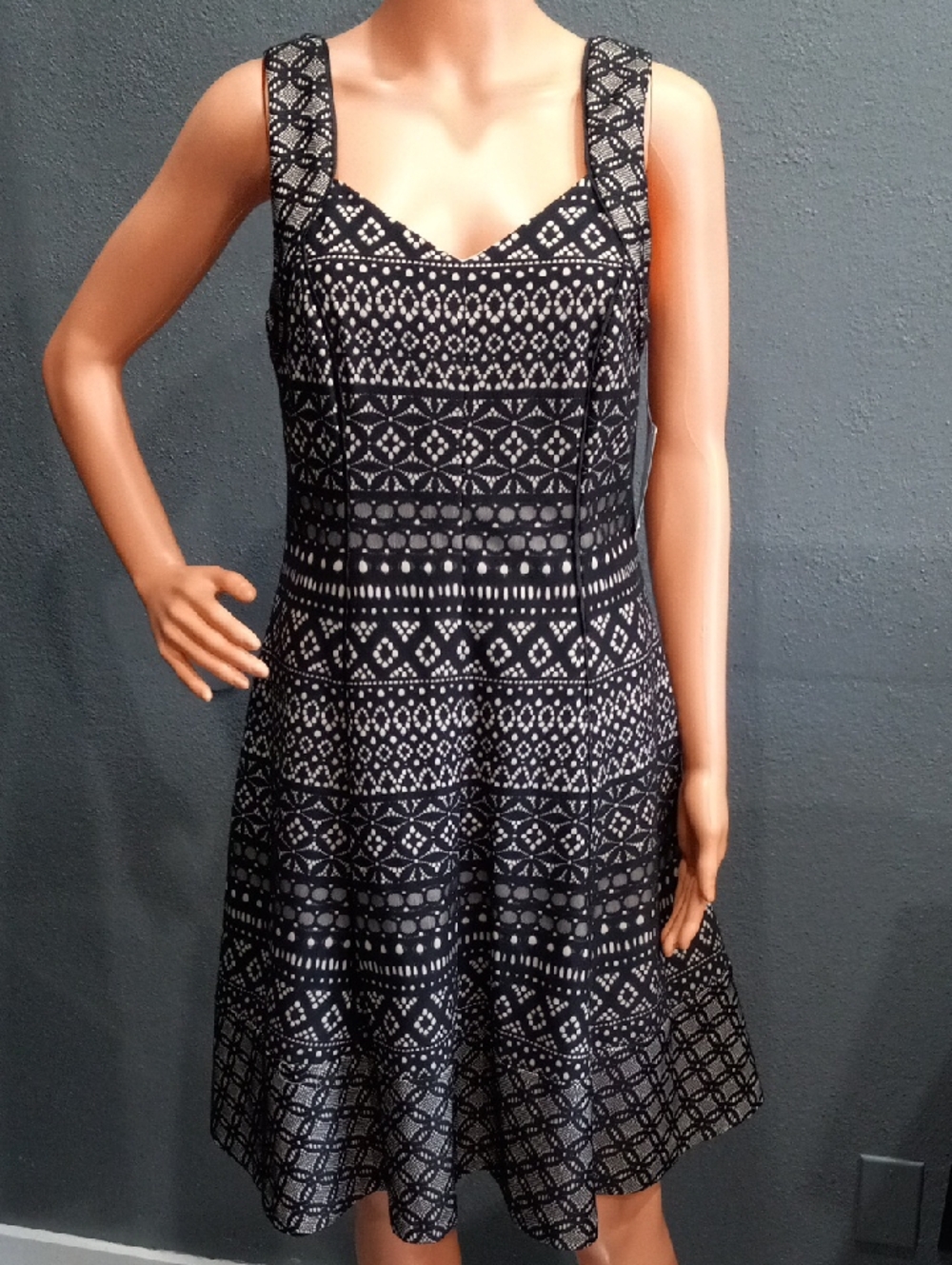 DONA RICCO New York Black & White Patterned A-Line Dress